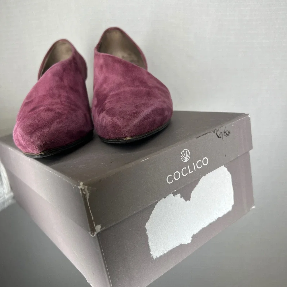 COCLICO Women's Burgundy Suede‎ D'Orsay Pointed Toe Block Heel Shoes Size 36